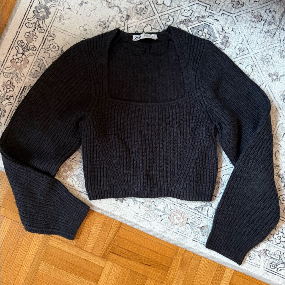 Zara Dark Knit Crew Neck Sweater